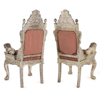 Pair of Anglo Indian Silver Clad Ceremonial Throne Chairs