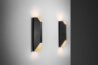 Pair of Angular Lacquered Metal Wall Lamps Europe Mid 20th Century