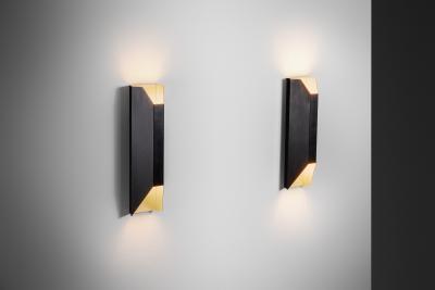 Pair of Angular Lacquered Metal Wall Lamps Europe Mid 20th Century