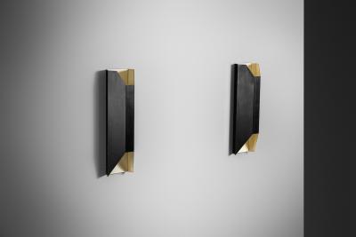 Pair of Angular Lacquered Metal Wall Lamps Europe Mid 20th Century