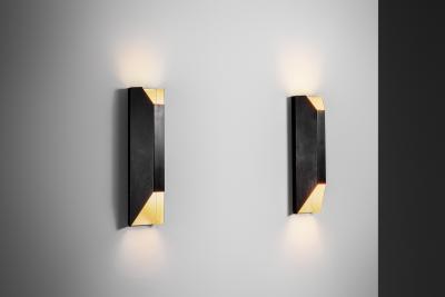 Pair of Angular Lacquered Metal Wall Lamps Europe Mid 20th Century