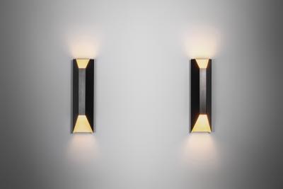 Pair of Angular Lacquered Metal Wall Lamps Europe Mid 20th Century