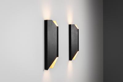 Pair of Angular Lacquered Metal Wall Lamps Europe Mid 20th Century