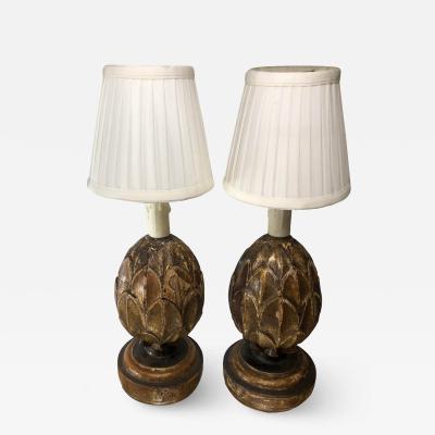 Pair of Antique 18th C Gilt Wood Finials Now Petit Designer Lamps