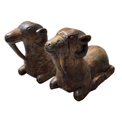 Pair of Antique 18th C Goat Ram Egyptian Sculptures
