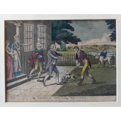 Pair of Antique 18th C Prodigal Son Engraving Prints Framed