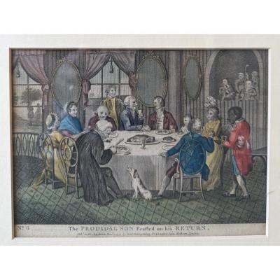 Pair of Antique 18th C Prodigal Son Engraving Prints Framed