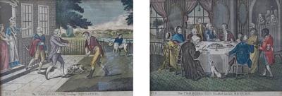 Pair of Antique 18th C Prodigal Son Engraving Prints Framed