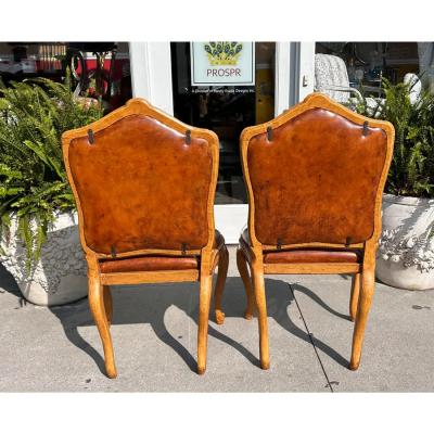 Pair of Antique 18th C Side Chairs With Distressed Leather Seats