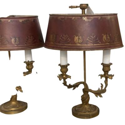 Pair of Antique 19c Louis XV Style Gilt Bronze Bouillotte Lamps