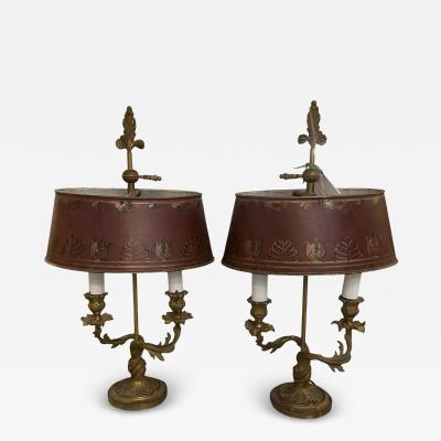 Pair of Antique 19c Louis XV Style Gilt Bronze Bouillotte Lamps