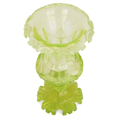 Pair of Antique 19th Century Bohemian Green Cut Glass Vases