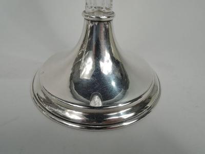 Pair of Antique American Edwardian Glass Sterling Silver Candlestick