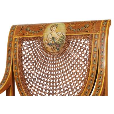 Pair of Antique Angelica Kauffman Style Regency Arm Chairs