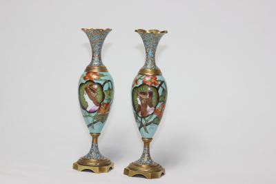 Pair of Antique Art Nouveau Enamels Vases 1900 France
