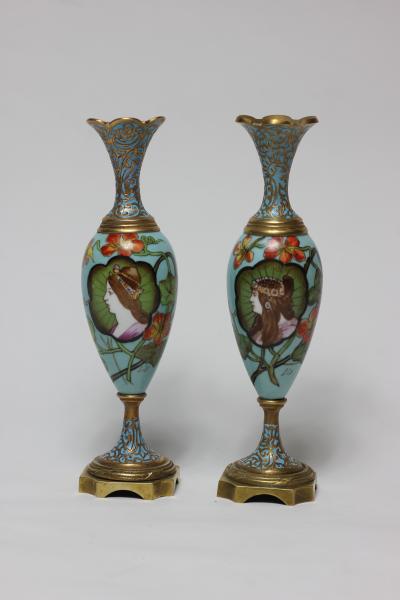 Pair of Antique Art Nouveau Enamels Vases 1900 France