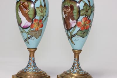 Pair of Antique Art Nouveau Enamels Vases 1900 France