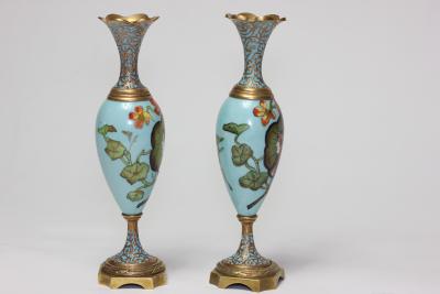Pair of Antique Art Nouveau Enamels Vases 1900 France