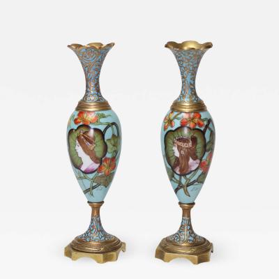 Pair of Antique Art Nouveau Enamels Vases 1900 France