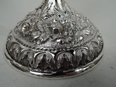 Pair of Antique Baltimore Repousse Sterling Silver Candlesticks