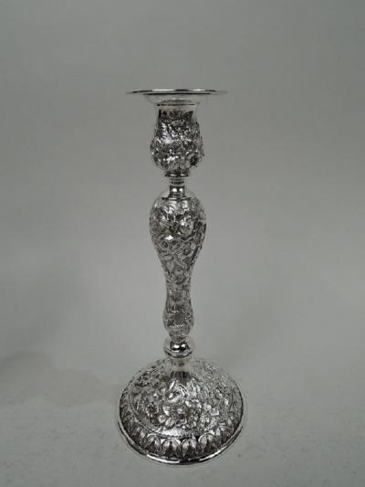 Pair of Antique Baltimore Repousse Sterling Silver Candlesticks