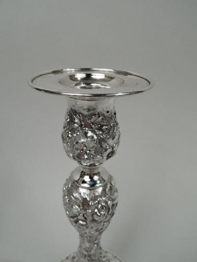 Pair of Antique Baltimore Repousse Sterling Silver Candlesticks