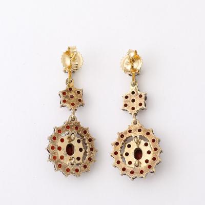 Pair of Antique Bohemian Garnet Earrings in Silvered Gilt Settings
