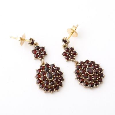 Pair of Antique Bohemian Garnet Earrings in Silvered Gilt Settings