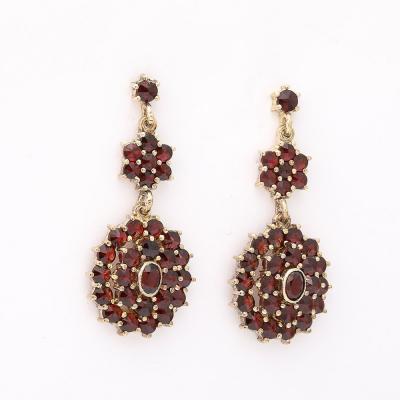 Pair of Antique Bohemian Garnet Earrings in Silvered Gilt Settings