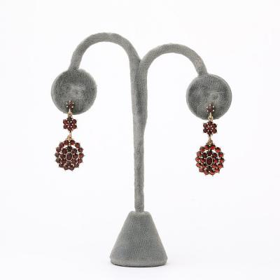 Pair of Antique Bohemian Garnet Earrings in Silvered Gilt Settings