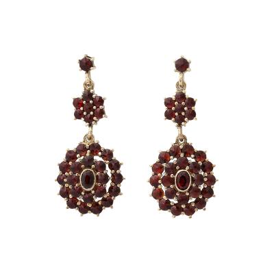 Pair of Antique Bohemian Garnet Earrings in Silvered Gilt Settings