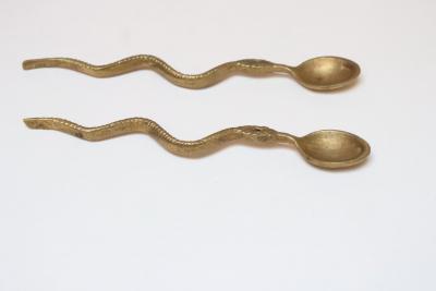 Pair of Antique Brass Snake Form Serpentine Demitasse Spoons
