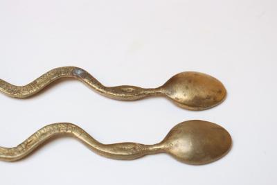 Pair of Antique Brass Snake Form Serpentine Demitasse Spoons