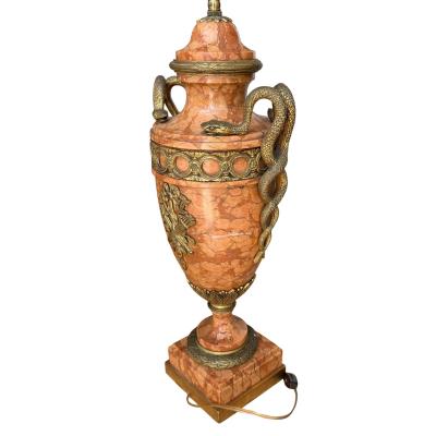 Pair of Antique Bronze Mounted Sienna Marble Serpent Table Lamps