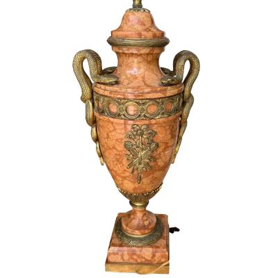 Pair of Antique Bronze Mounted Sienna Marble Serpent Table Lamps