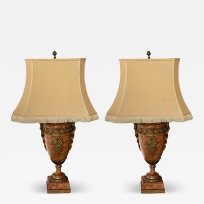 Pair of Antique Bronze Mounted Sienna Marble Serpent Table Lamps