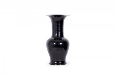 Pair of Antique Chinese Black Glazed Phoenix Tail Form Porcelain Vases