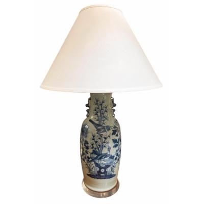 Pair of Antique Chinese Celadon Blue White Pottery Vases Now Designer Lamps