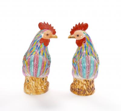 Pair of Antique Chinese Export Porcelain Roosters