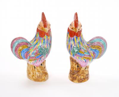 Pair of Antique Chinese Export Porcelain Roosters