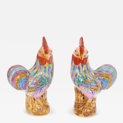 Pair of Antique Chinese Export Porcelain Roosters