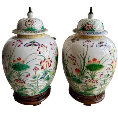 Pair of Antique Chinese Ginger Jar Table Lamps