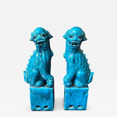 Pair of Antique Chinese Turquoise Pottery Foo Dogs Sculpture
