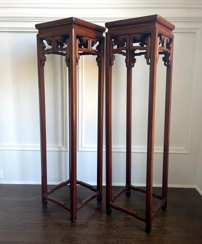 Pair of Antique Chinese Wood Stands Pedestal Tables