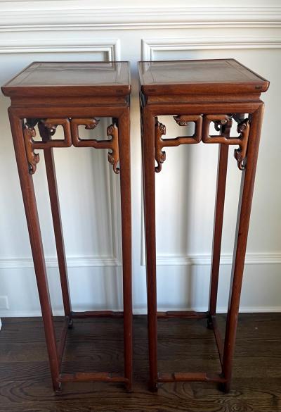 Pair of Antique Chinese Wood Stands Pedestal Tables
