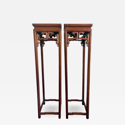 Pair of Antique Chinese Wood Stands Pedestal Tables