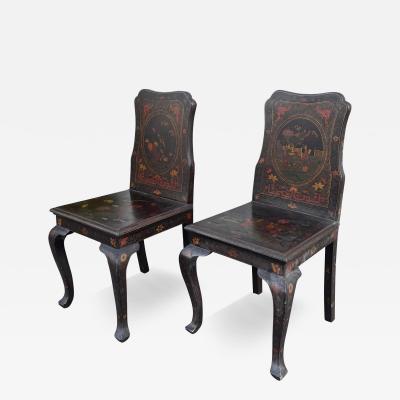 Pair of Antique Chinoiserie Decorated Chinese Hall Chairs