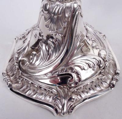 Pair of Antique Danish Rococo Sterling Silver 7 Light Candelabra 1914