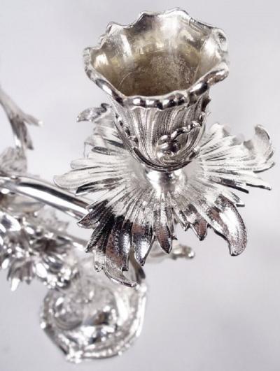 Pair of Antique Danish Rococo Sterling Silver 7 Light Candelabra 1914