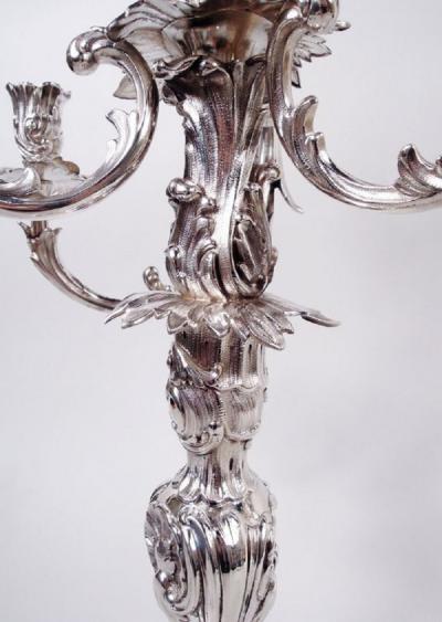 Pair of Antique Danish Rococo Sterling Silver 7 Light Candelabra 1914